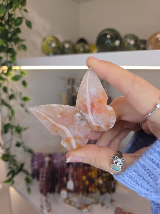 Indonesian Pink Carnelian 3D Butterflies