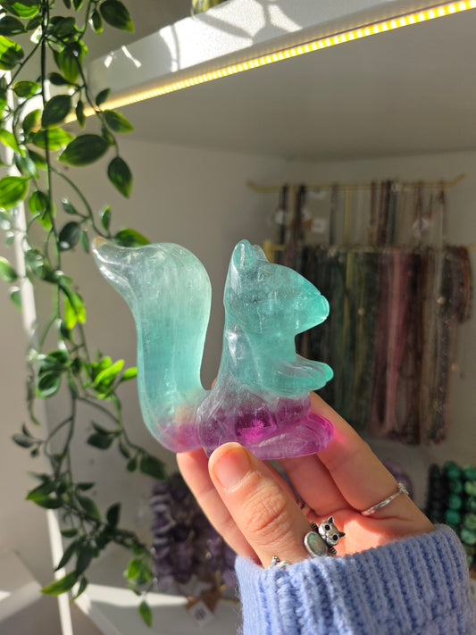Watermelon Fluorite Squirrel Carving