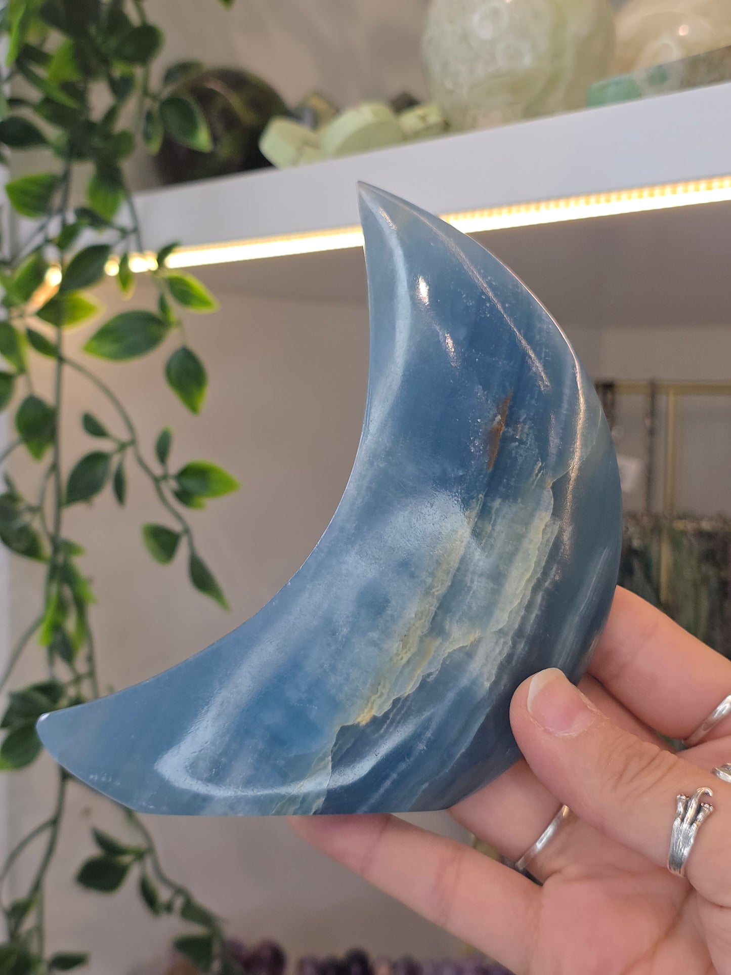 High Grade Blue Calcite (Blue Aquatine , Blue Onyx) Free Standing Moon D from Argentina