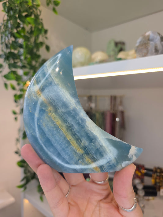 High Grade Blue Calcite (Blue Aquatine , Blue Onyx) Free Standing Moon A from Argentina