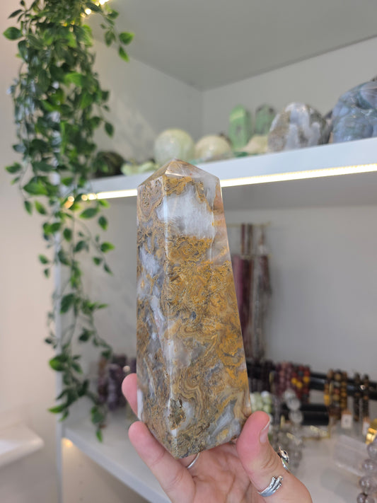 Yellow Moss Agate from Indonesia Tower D