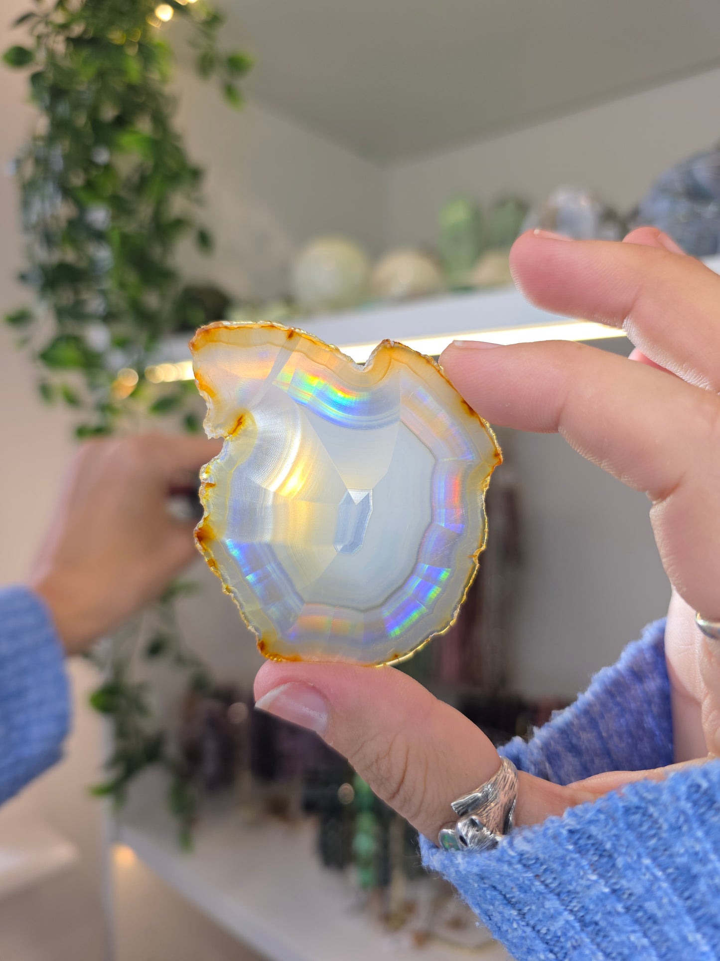 Iris Agate Raw Slice from Indonesia in Display Case - F