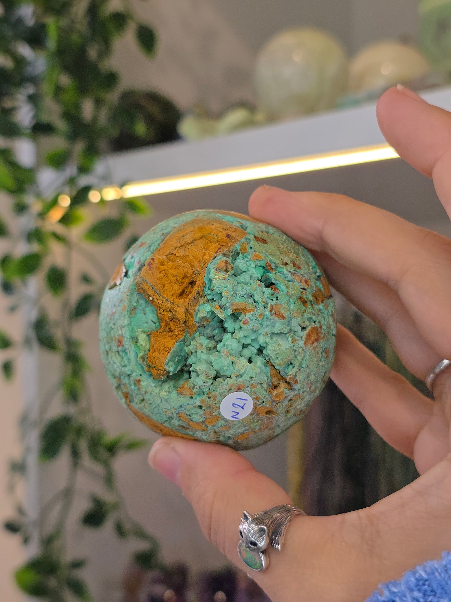 Smithsonite Half Raw Half Polished Sphere from Indonesia - N