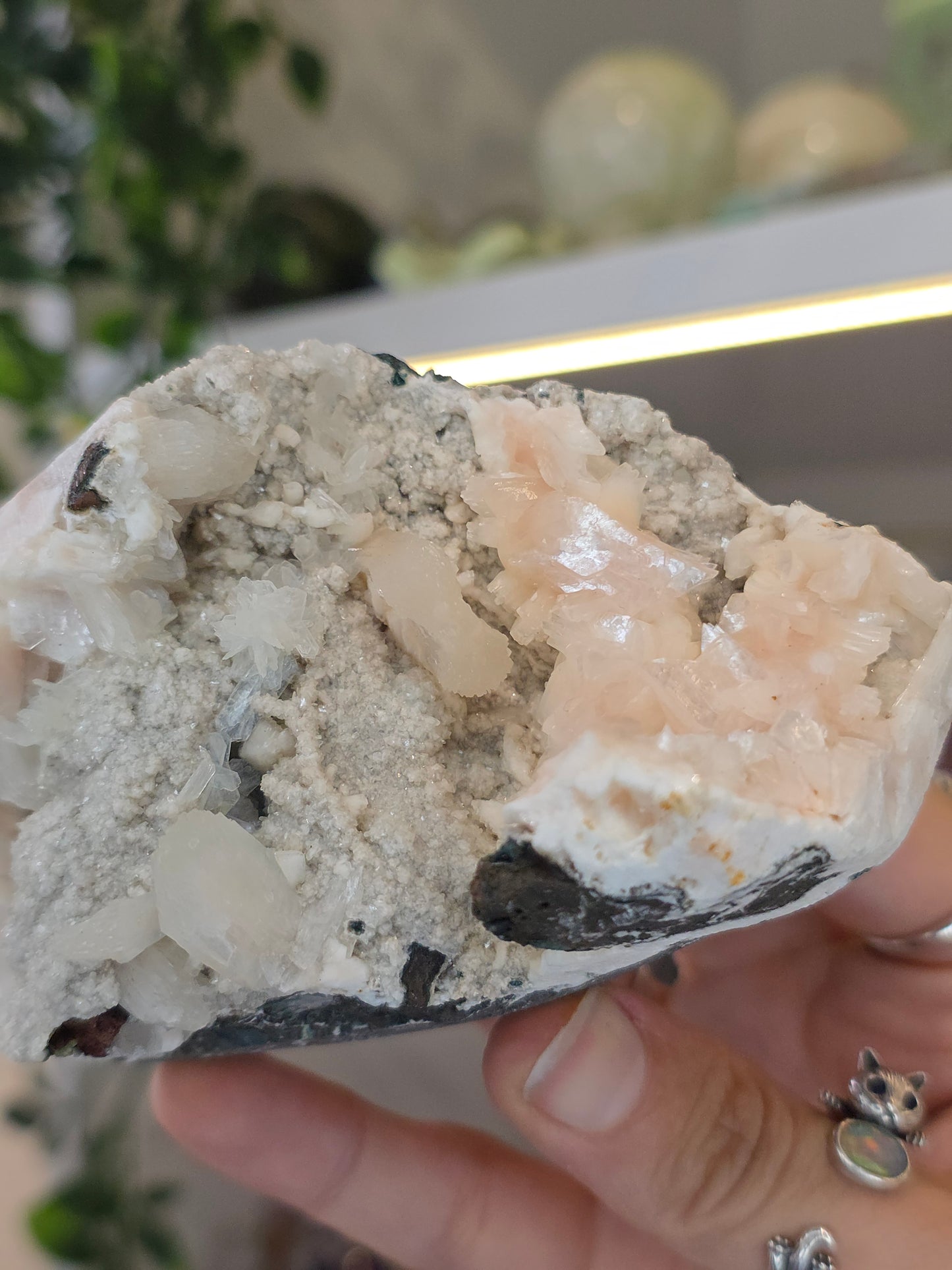 Pink Heulandite with Stilbite on Basalt Matrix from Mumbai, Maharashtra, India - X