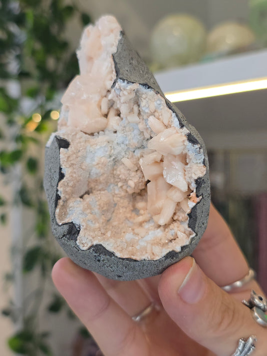 Pink Heulandite with Stilbite on Basalt Matrix from Mumbai, Maharashtra, India - E