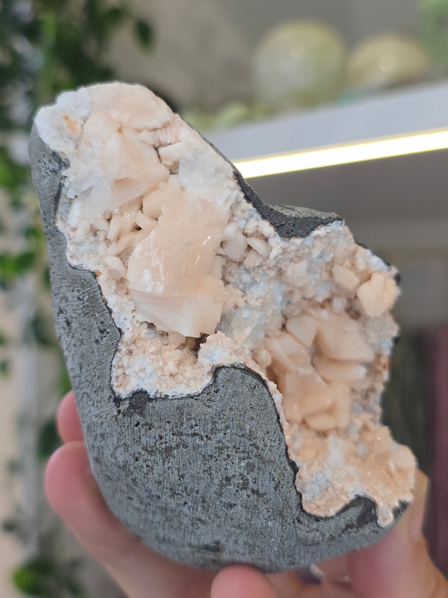 Pink Heulandite with Stilbite on Basalt Matrix from Mumbai, Maharashtra, India - E