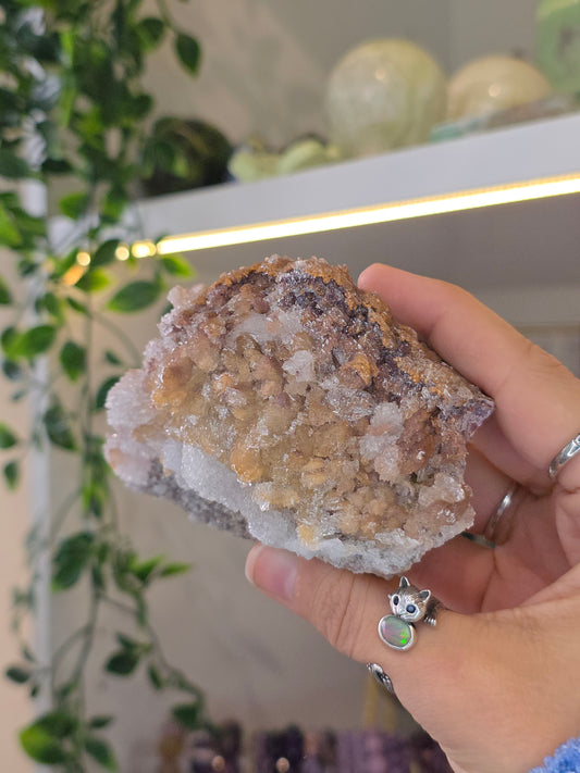 Calcite with Sparkly Selenite Coating from Santa Eulalia, Chihuahua, Mexico - A