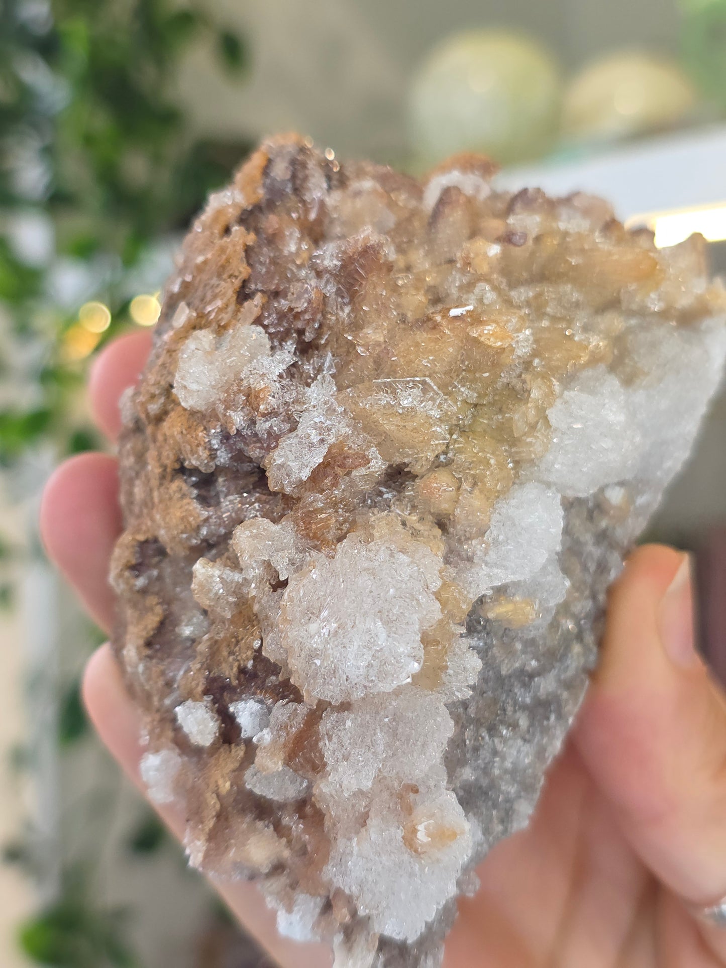 Calcite with Sparkly Selenite Coating from Santa Eulalia, Chihuahua, Mexico - A