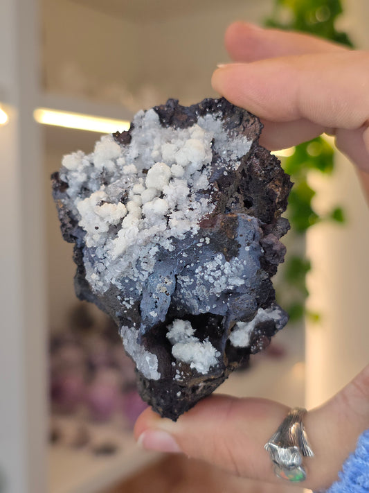 Aragonite on Chalcedony Goethite from Santa Eulalia, Chihuahua, Mexico - A