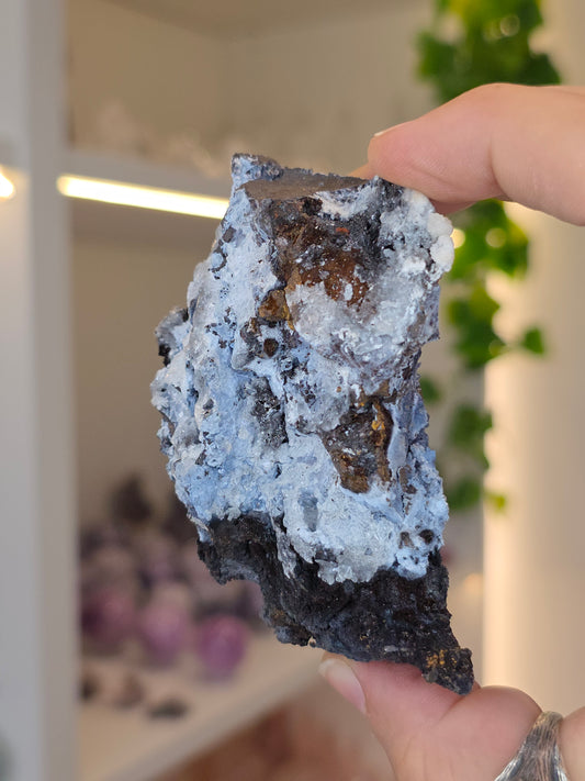 Aragonite on Chalcedony Goethite from Santa Eulalia, Chihuahua, Mexico - C