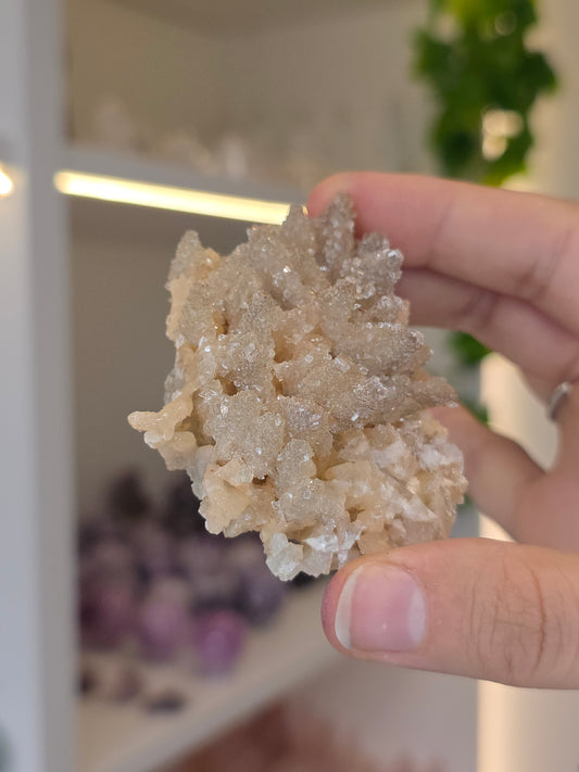 Selenite on Dogtooth Calcite from Santa Eulalia, Chihuahua, Mexico - E