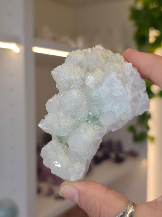 XHL Fluorite with UV Reactive Calcite on Quartz from Xianghualing Mine, Hunan Province, China - B