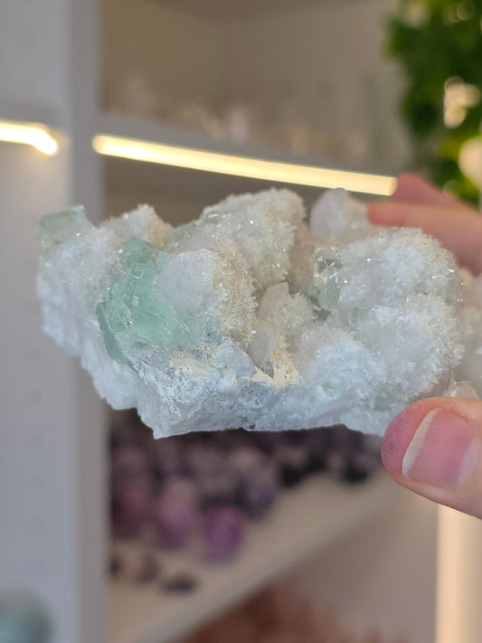 XHL Fluorite with UV Reactive Calcite on Quartz from Xianghualing Mine, Hunan Province, China - D