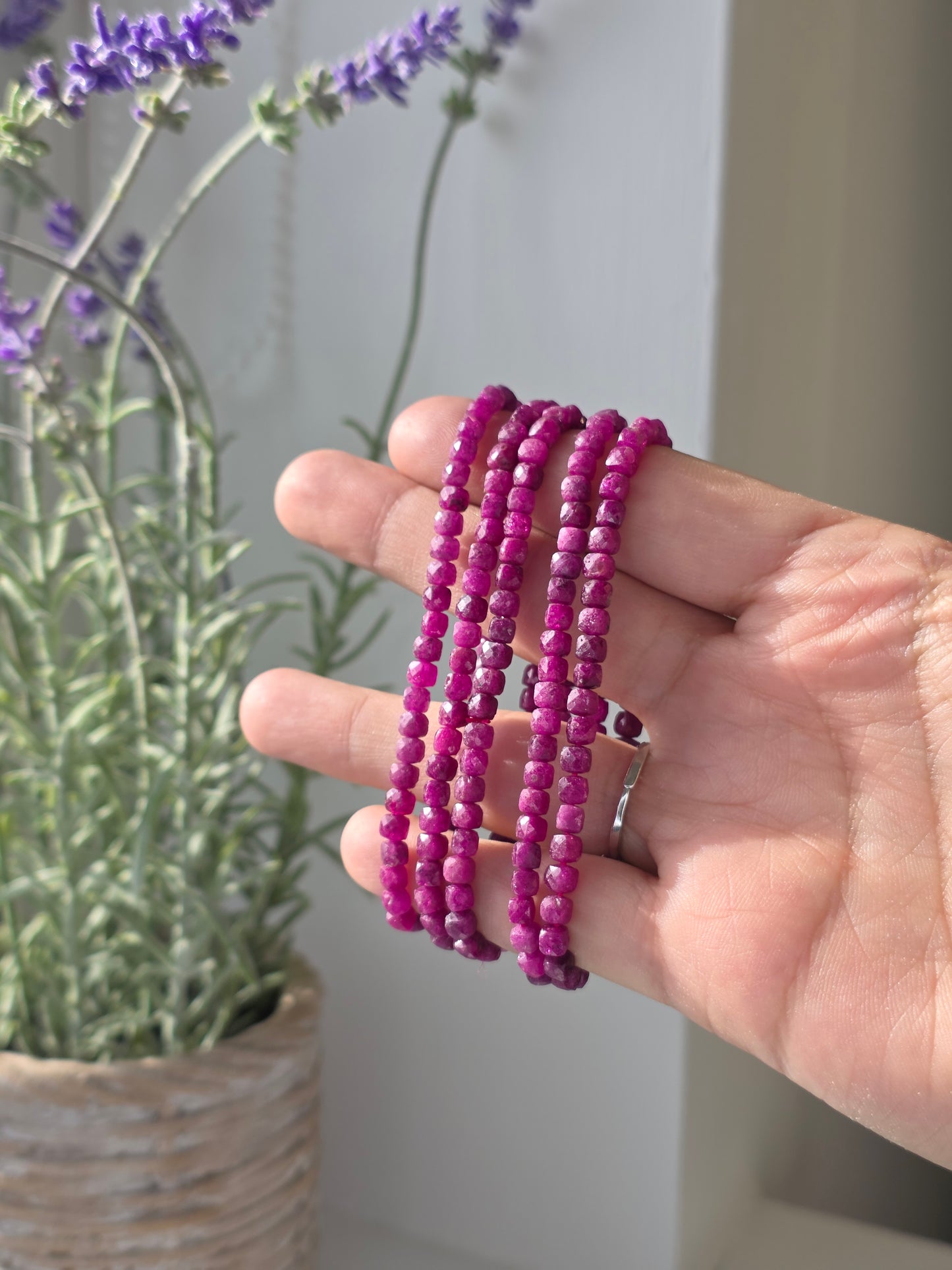 Natural Ruby - Cubic Facetted Bracelet 4mm
