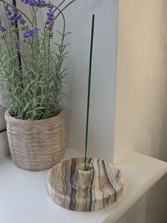 Mexican Onyx Palo Santo Incense Holder - Black/White Zebra Calcite - J