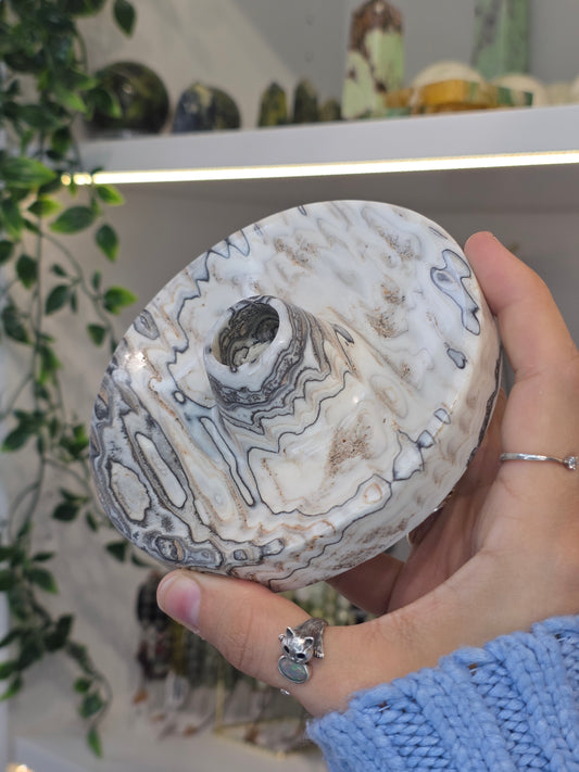 Mexican Onyx Palo Santo Incense Holder - Black/White Zebra Calcite - F