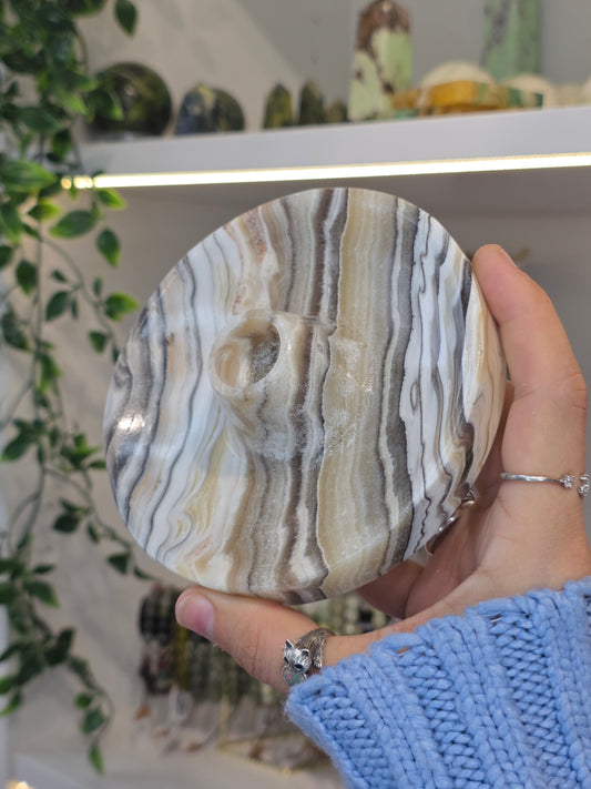 Mexican Onyx Palo Santo Incense Holder - Black/White Zebra Calcite - I