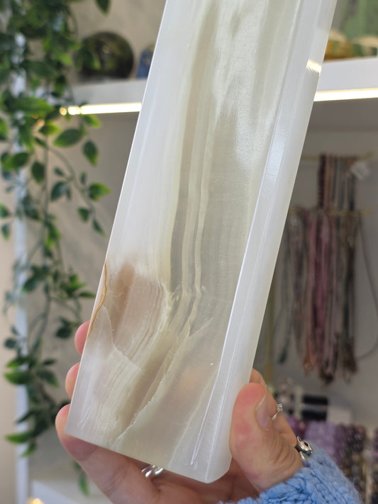 Mexican Onyx Incense Tray - White Banded Calcite - B