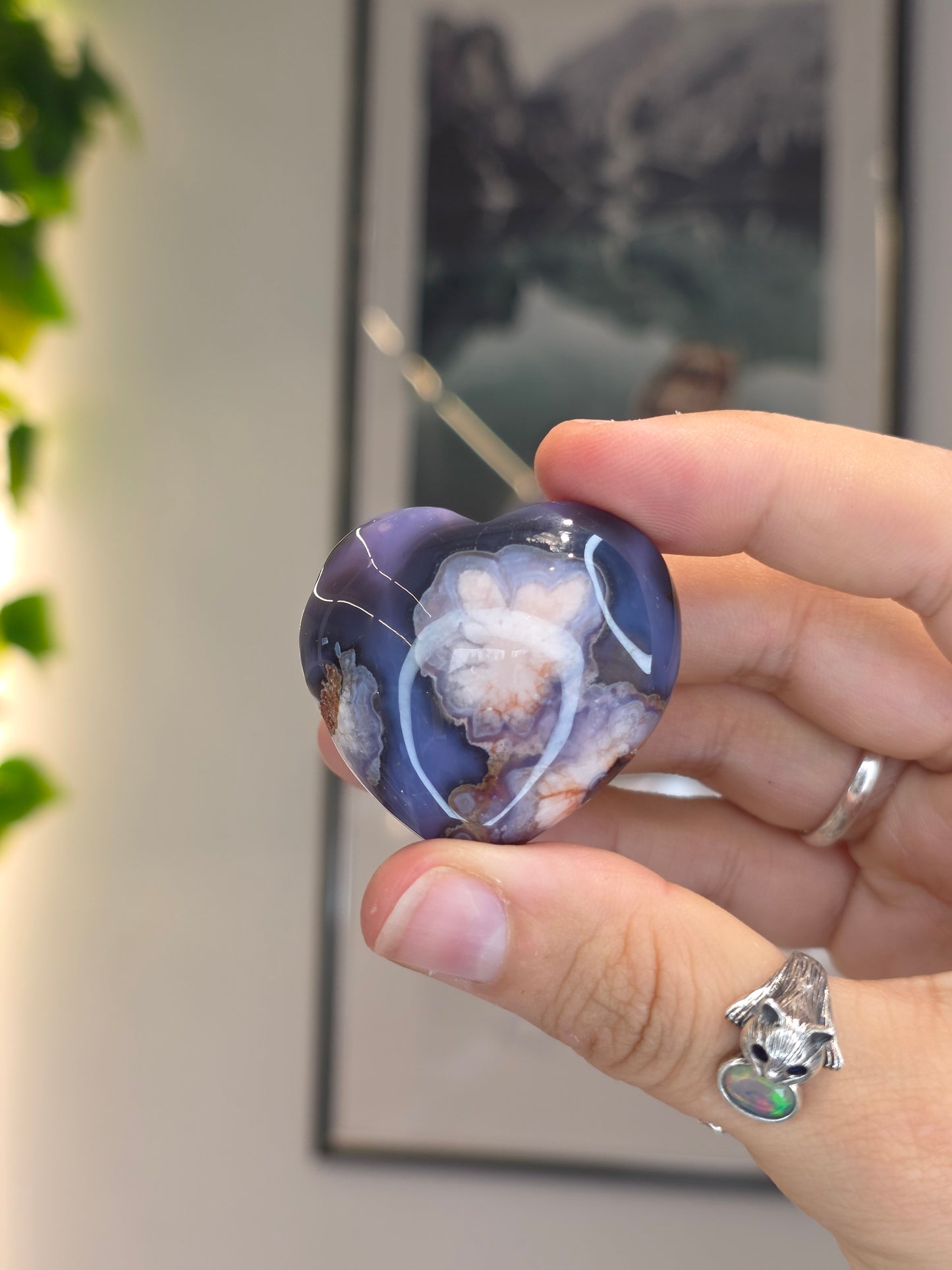Blue Flower Agate Hearts