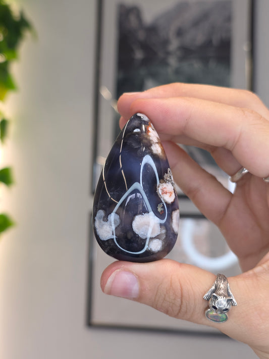 Blue Flower Agate Tear Drop Palm Stones