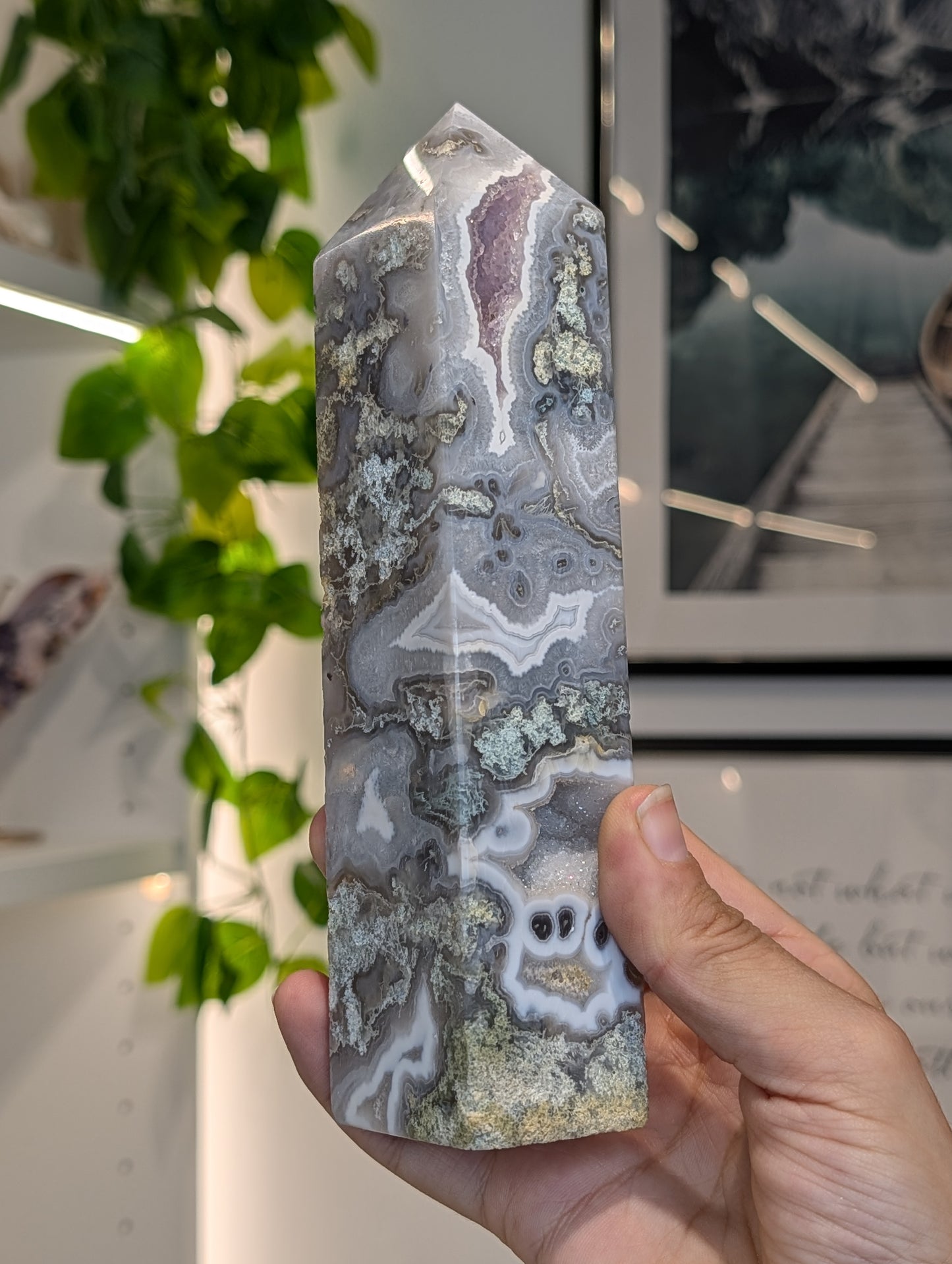 Amethyst Moss Agate Tower