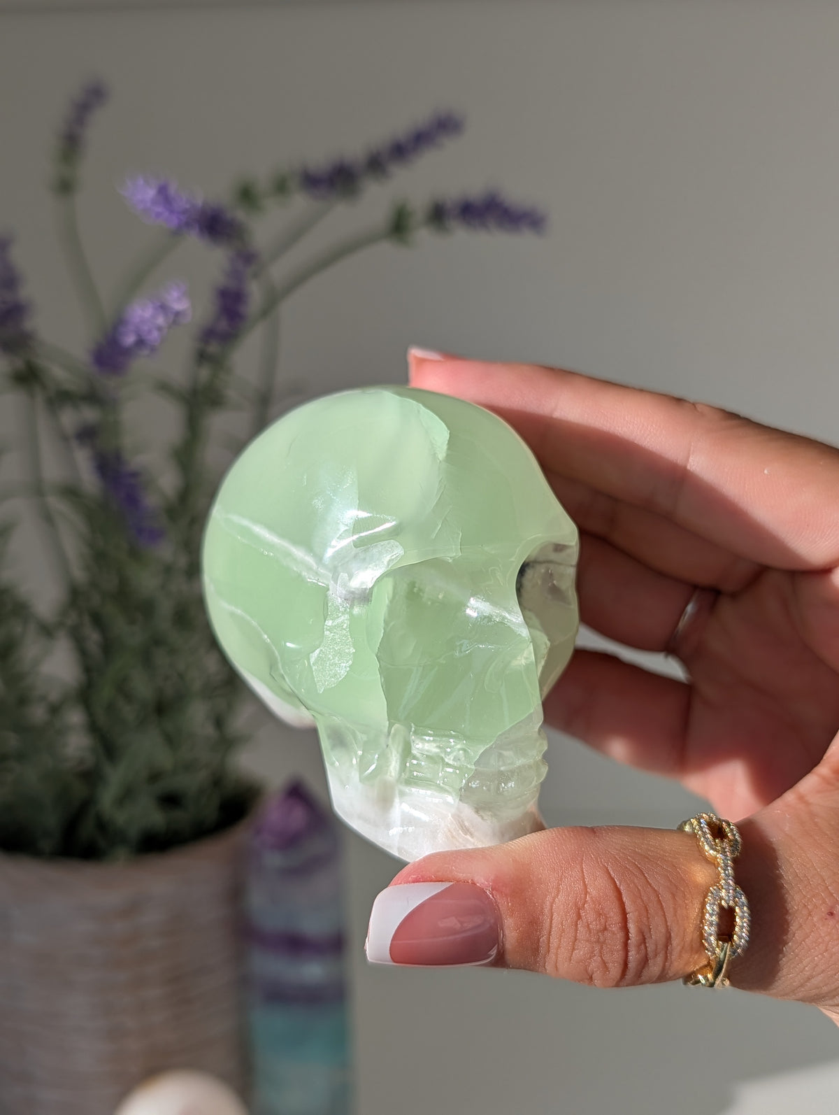Green Banded Onyx Calcite Skull from Mexico