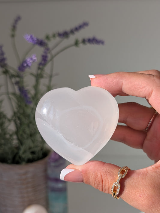 Intuitively Chosen White Banded Onyx Calcite Puffy Hearts from Mexico