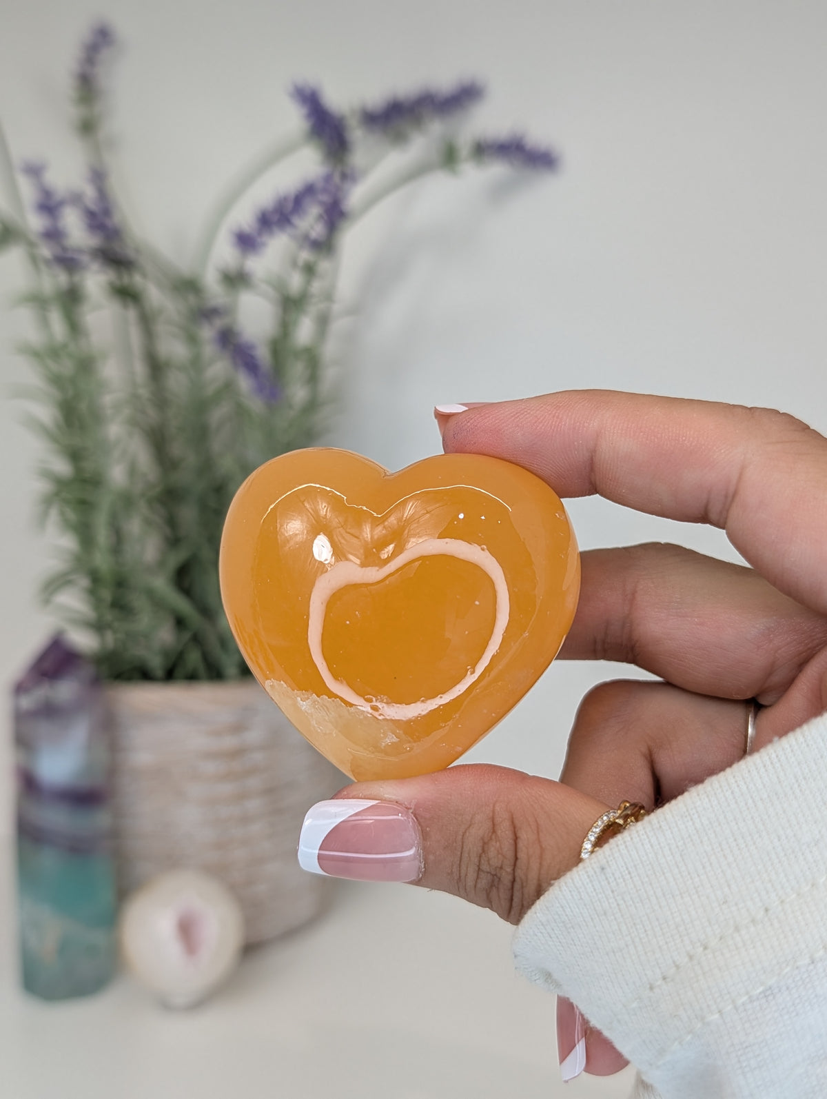 Juicy Orange Calcite Puffy Hearts from Mexico