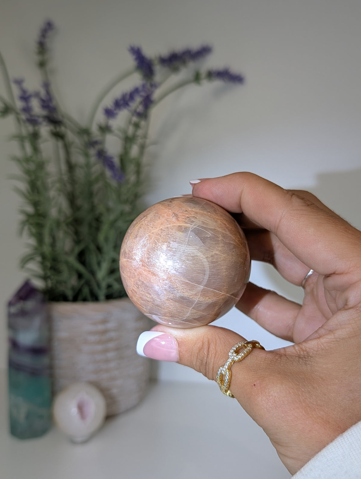 Madagascan Peach Moonstone Spheres