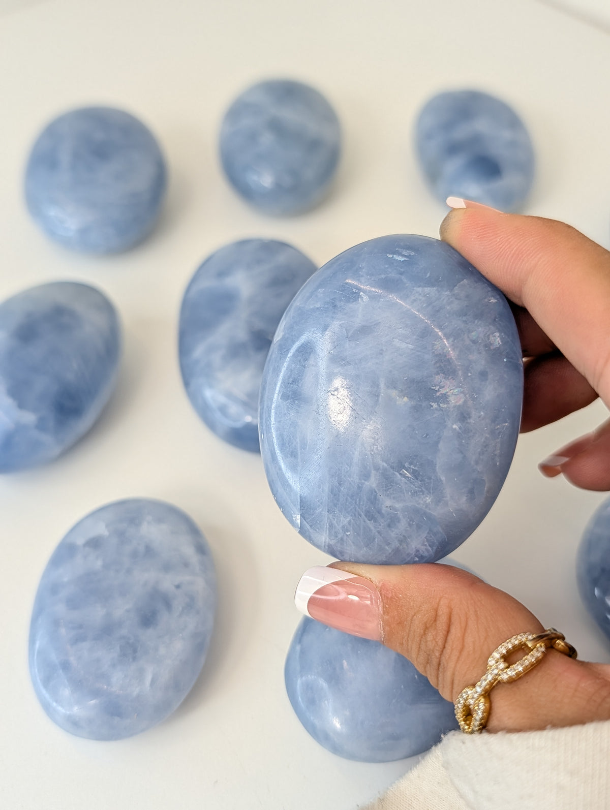 Intuitively Chosen Blue Calcite Palm Stones