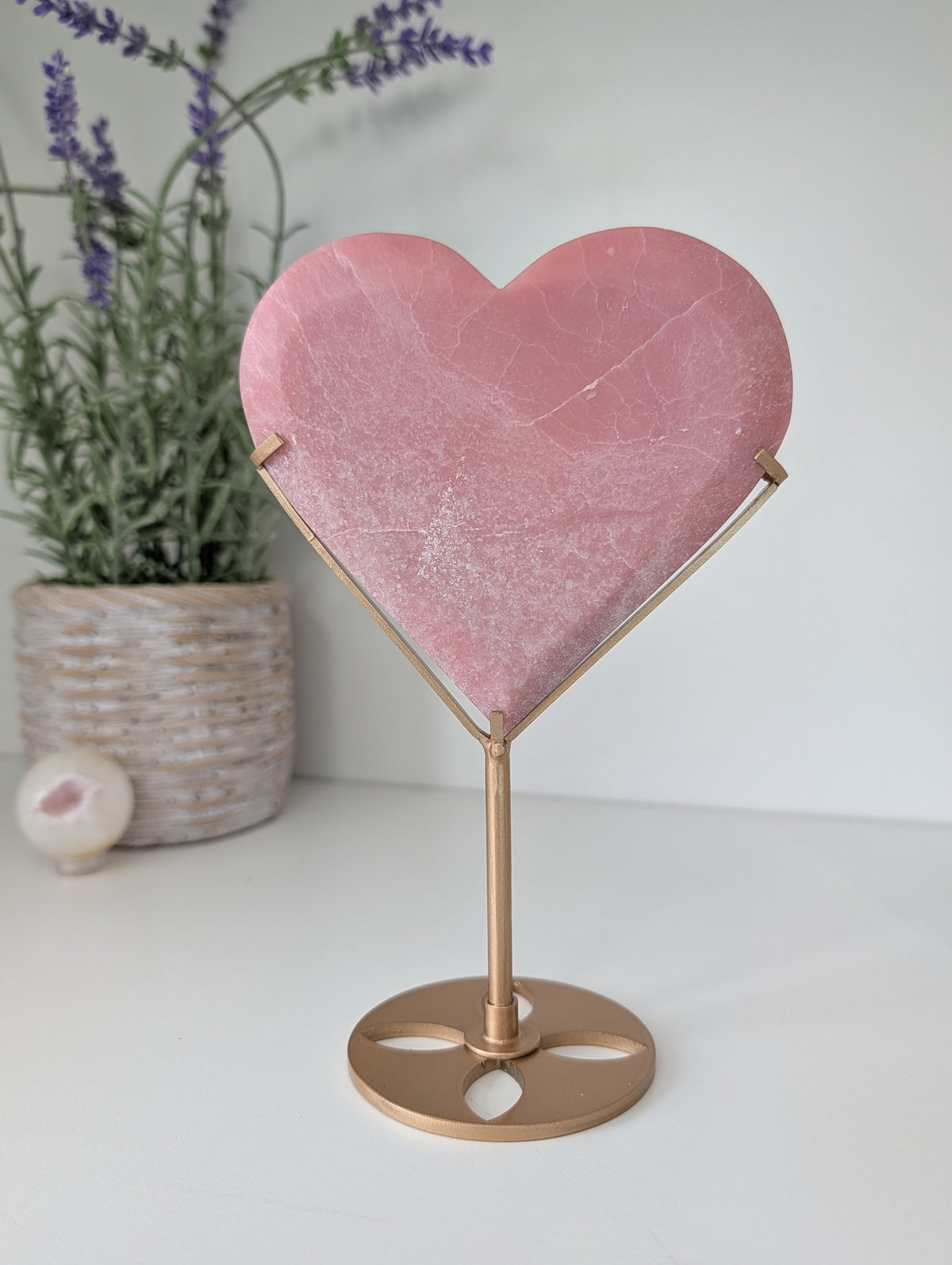 Pink Opal Heart on Custom Gold Stand