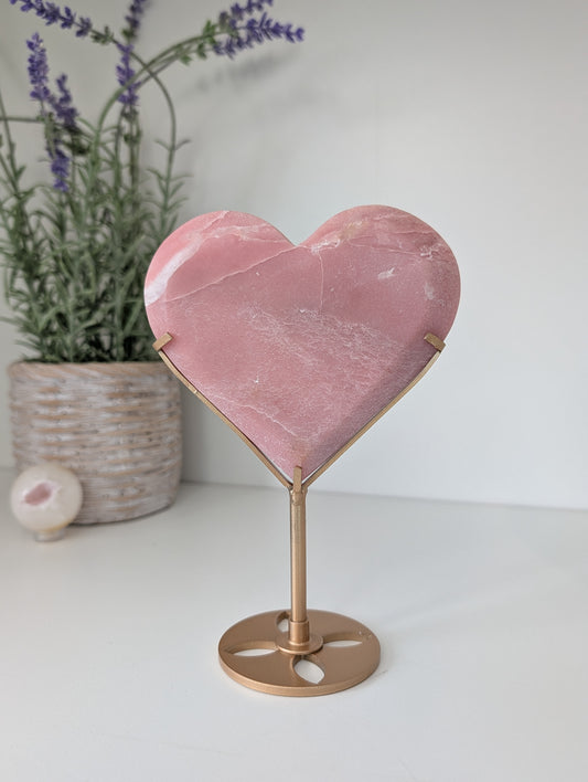 Pink Opal Heart on Custom Gold Stand