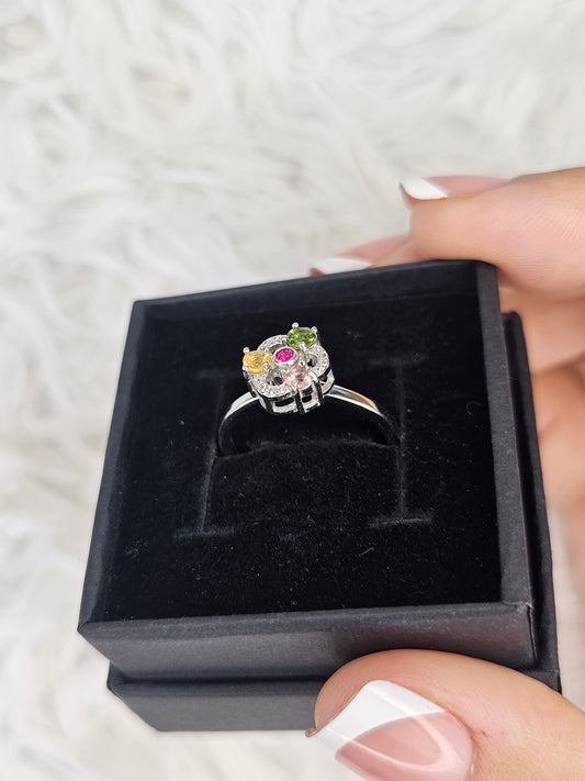 S925 Silver Adjustable Tourmaline Spinning Fidget Ring - MAS0927