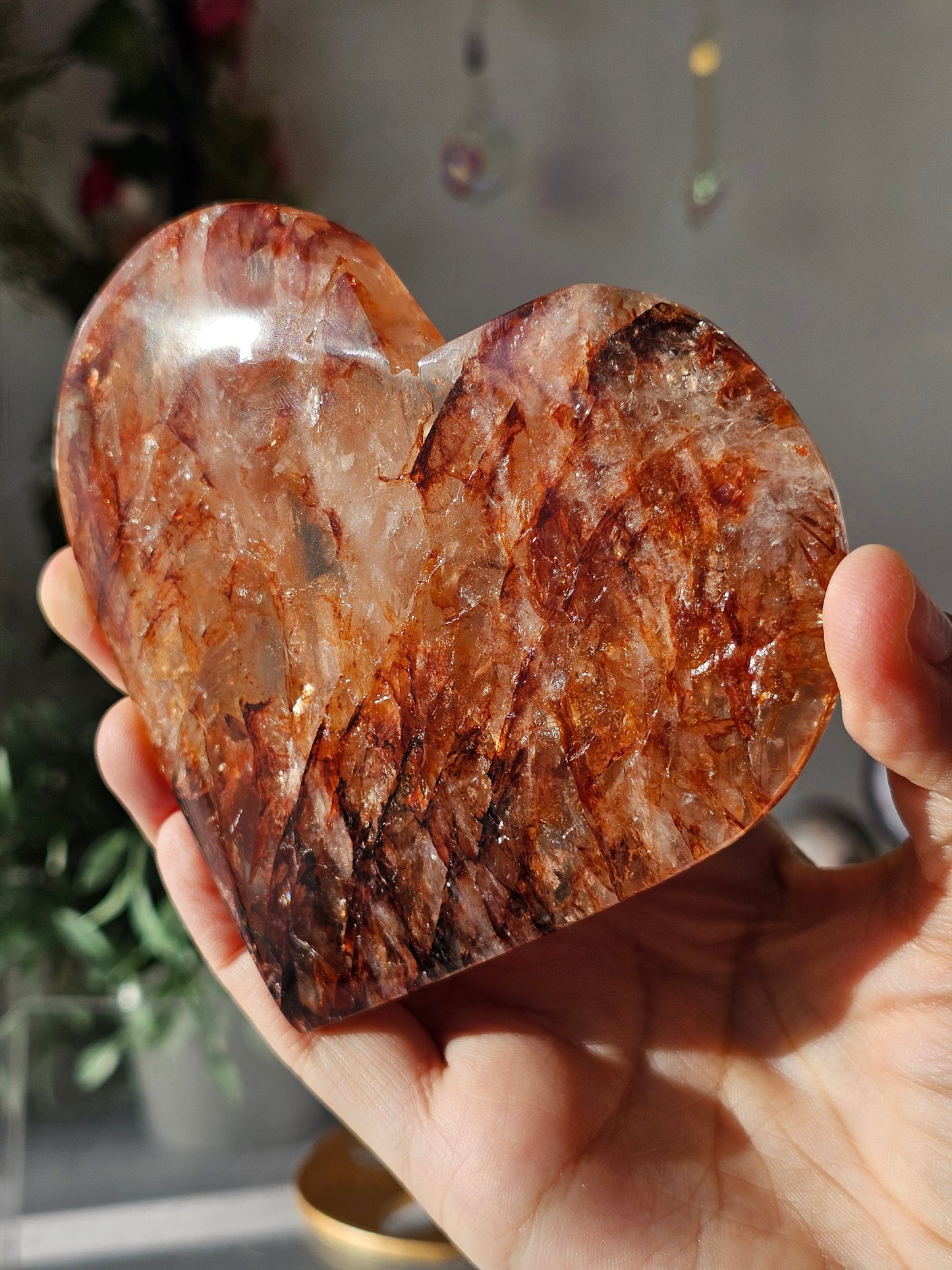 High Quality Fire Quartz Heart on Custom Stand - MAS0815