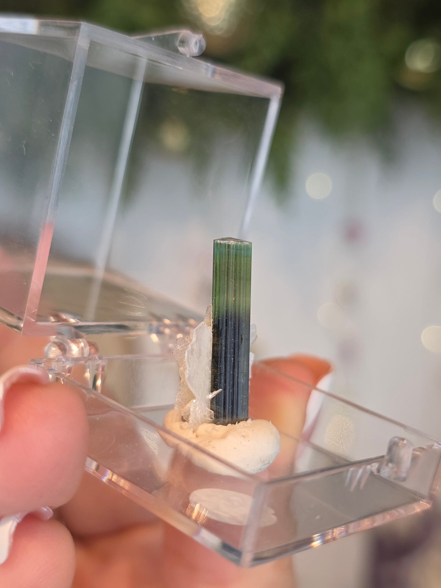 Elongated Prysmatic Green Tourmaline in Albite from Pakistan - MAS6087