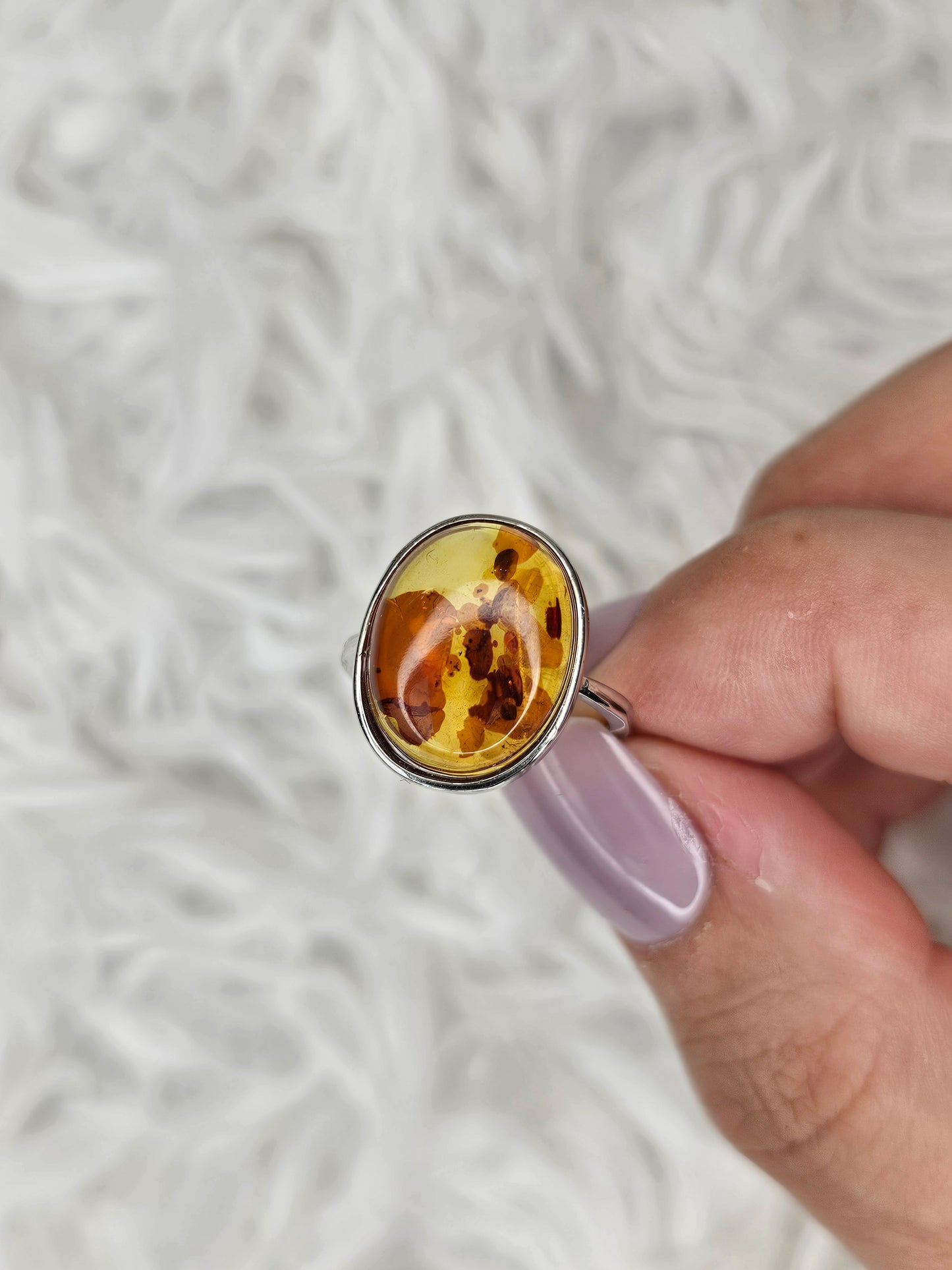 S925 Silver Adjustable Flower Amber Ring - MAS1043