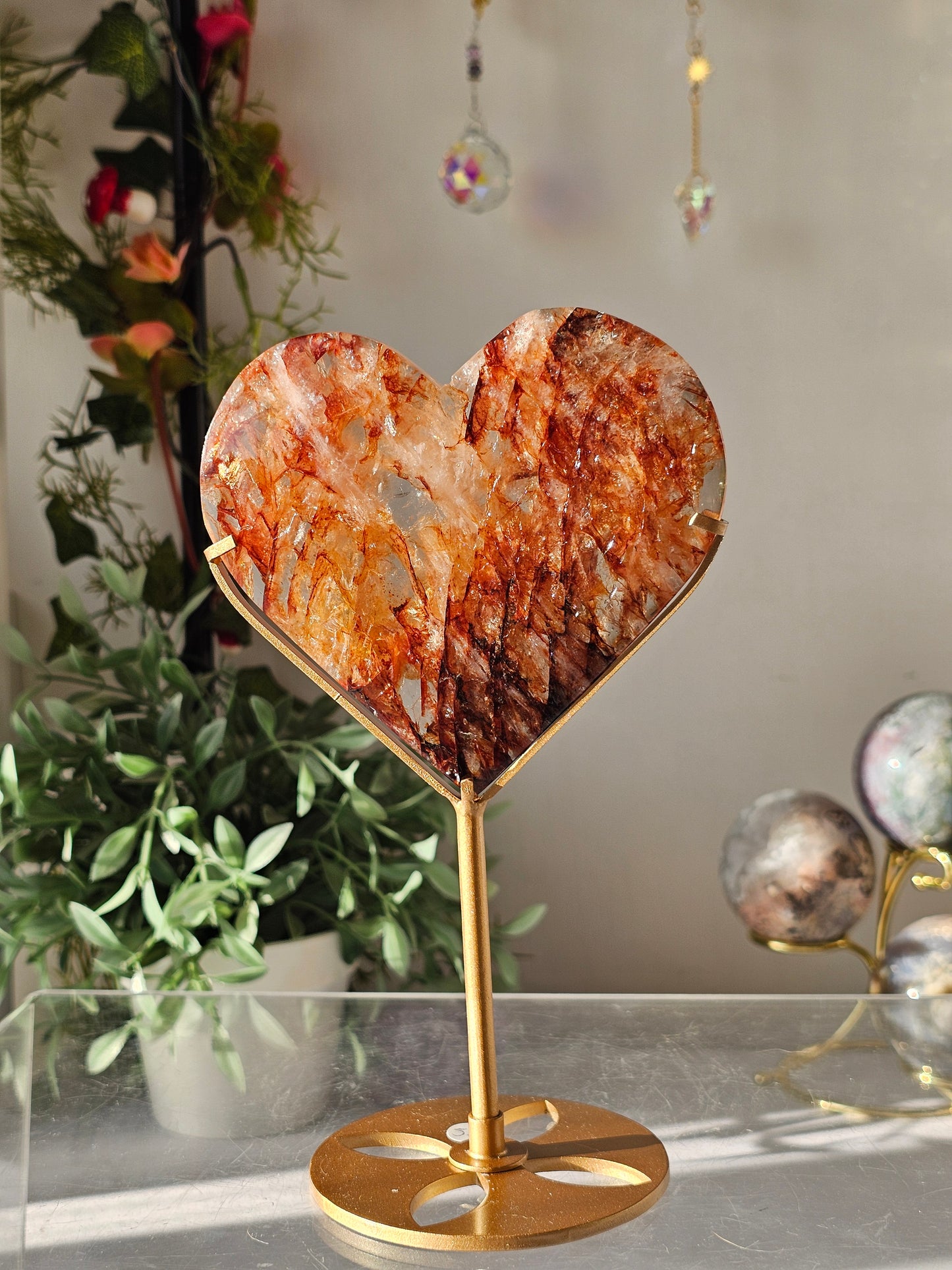 High Quality Fire Quartz Heart on Custom Stand - MAS0815
