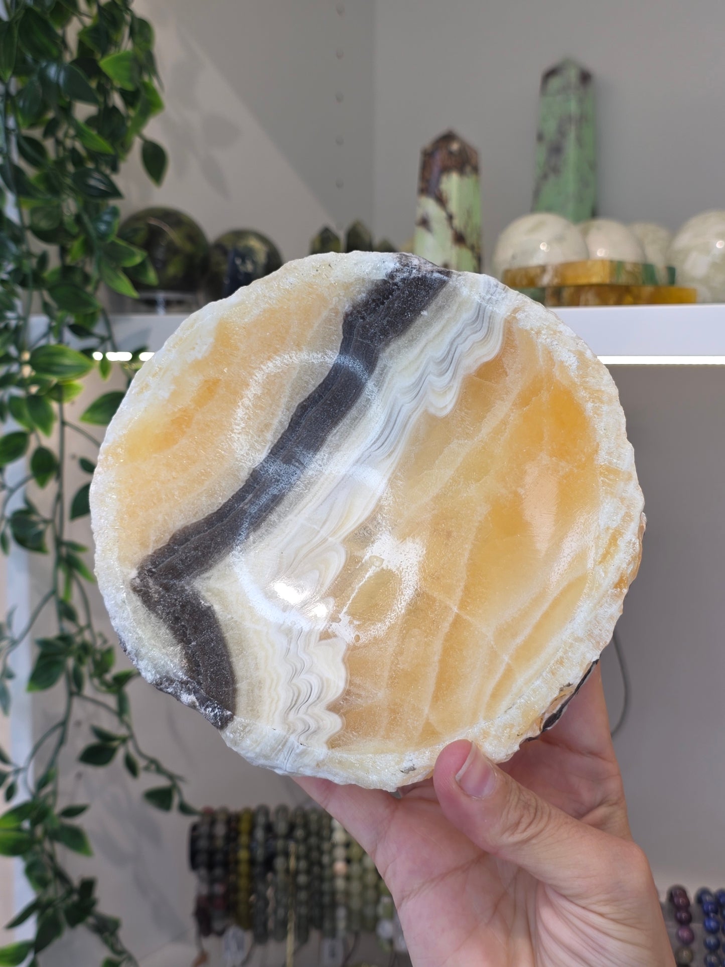 Raw Chunky Mexican Onyx Bowl - Yellow Zebra Calcite - C