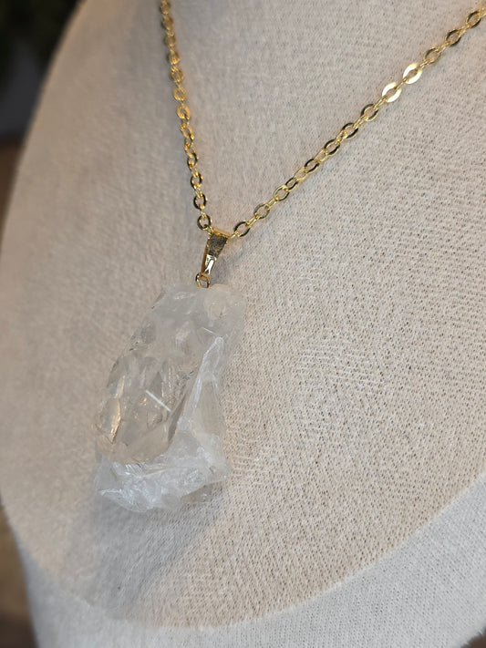 18ct Gold Plated Brazilian Lemurian Quartz Jewellery Set - Necklace, Earrings & Rings