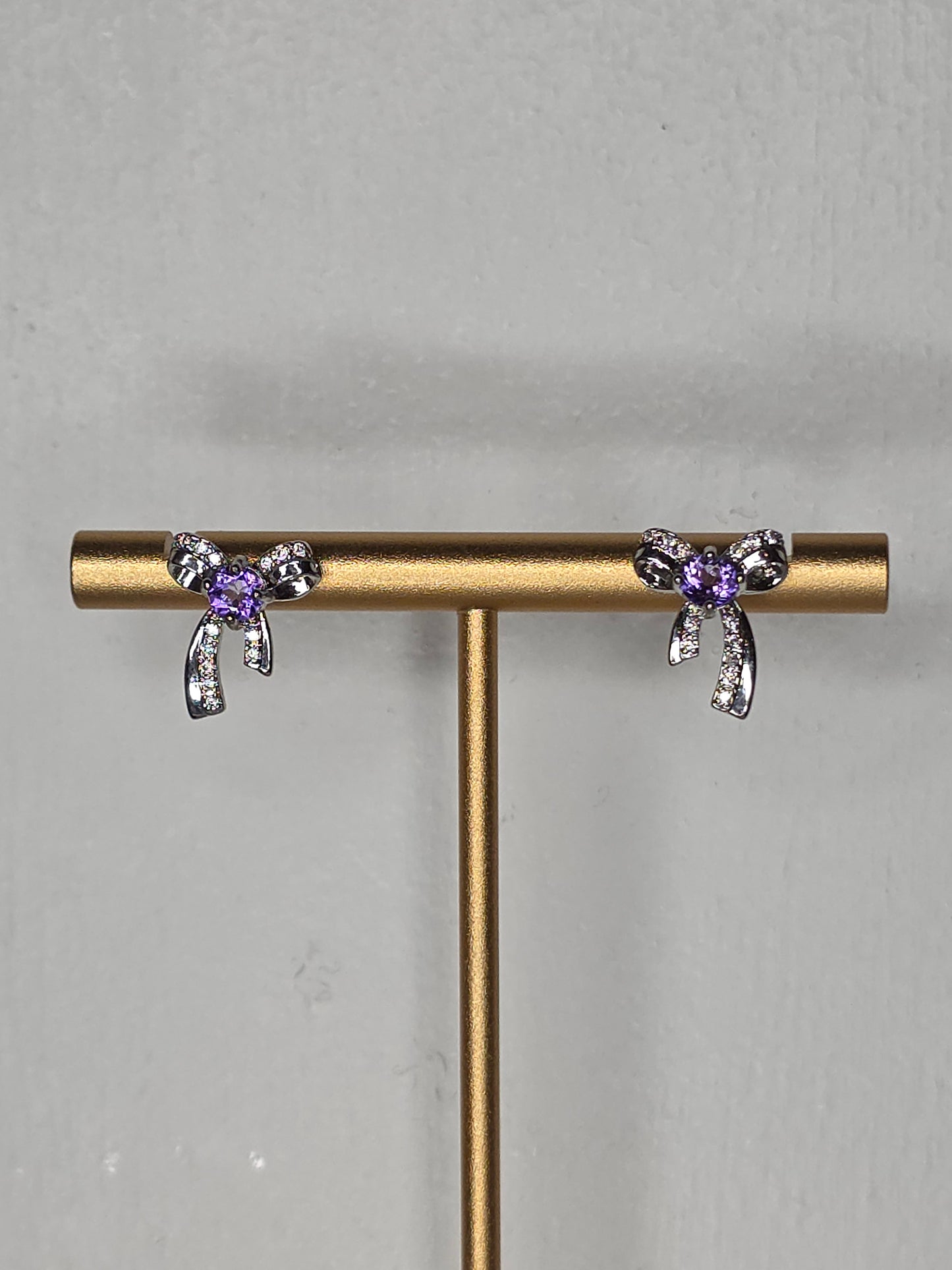 Purple Clear Quartz Bow Earrings with S925 Posts