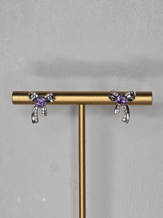 Purple Clear Quartz Bow Earrings with S925 Posts