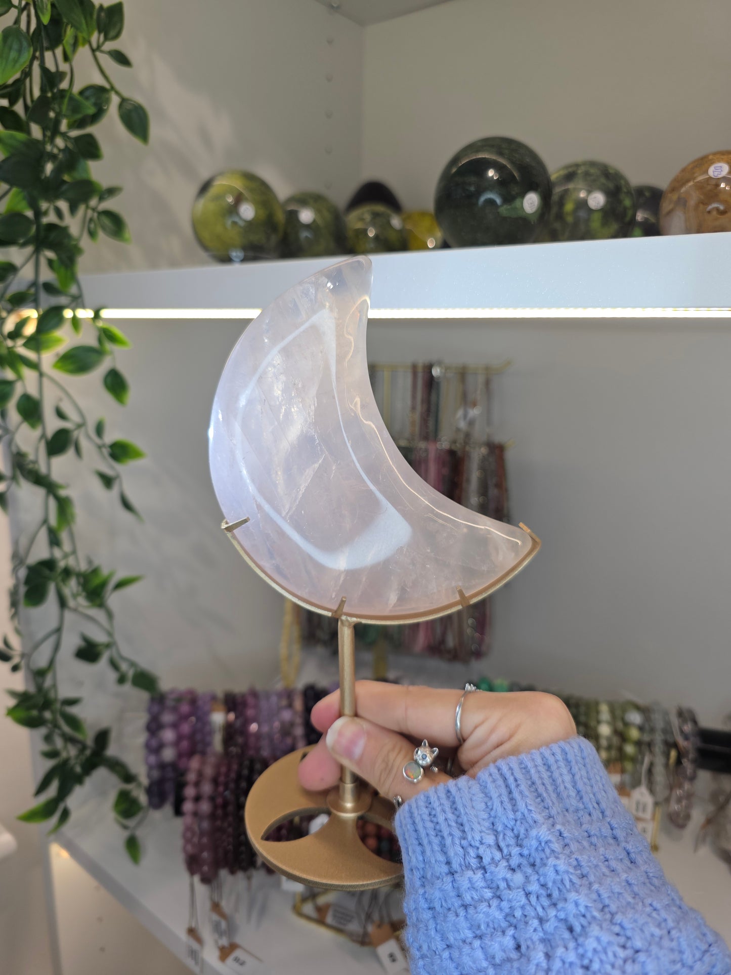 Blue Rose Quartz Moon C on Stand