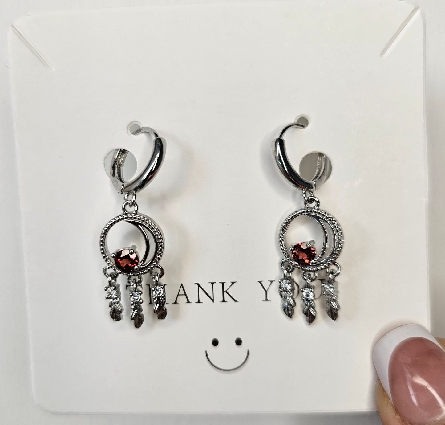 S925 Silver with Red Garnet Earrings - MAS0157