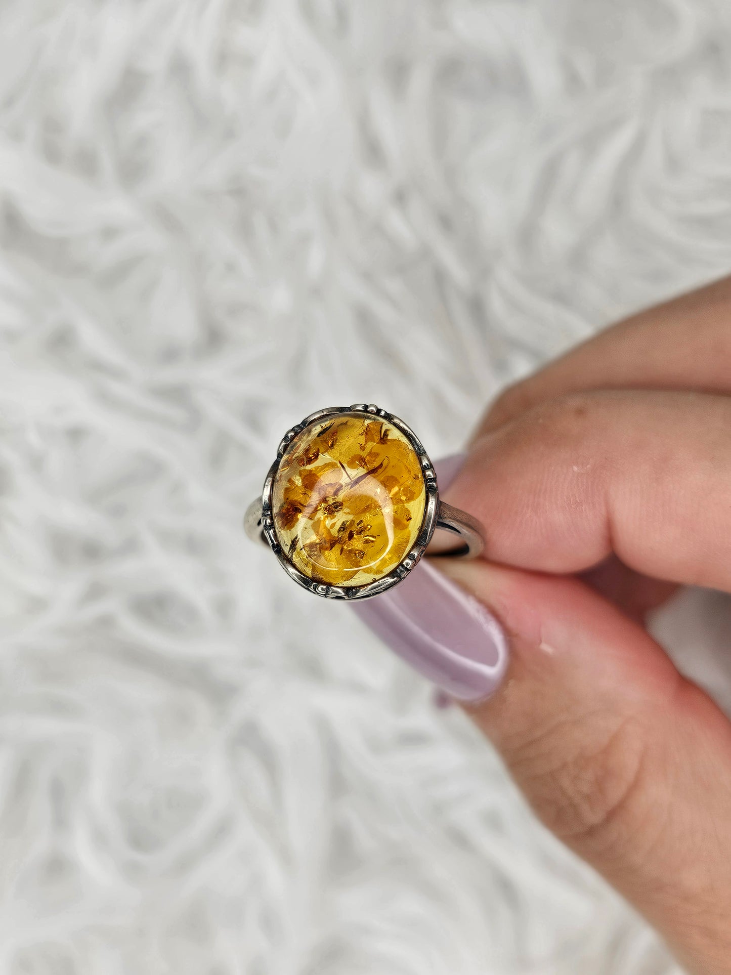 S925 Silver Adjustable Flower Amber Ring - MAS1040
