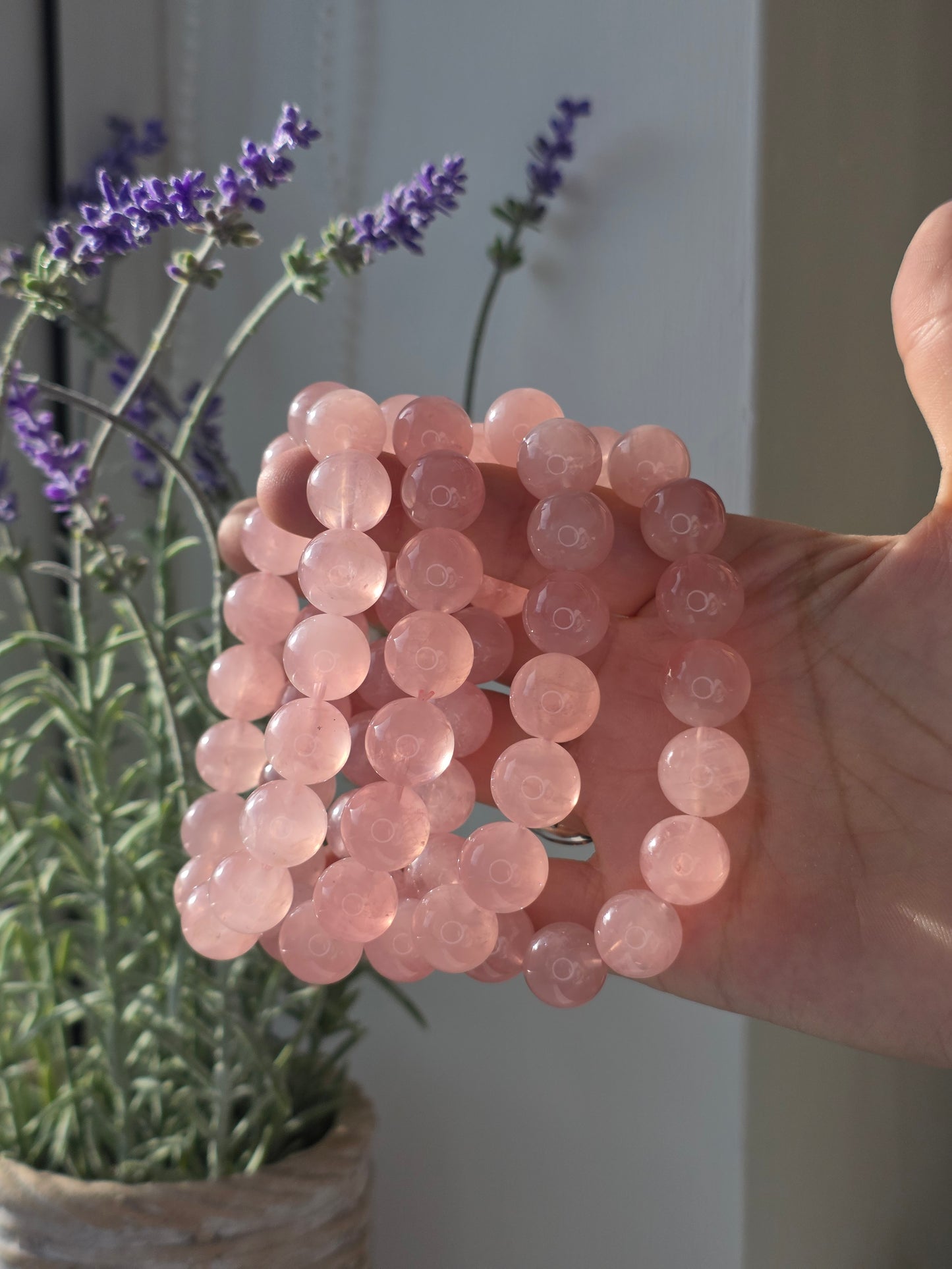 Brazilian Rose Quartz - Round Bead Bracelet 13mm