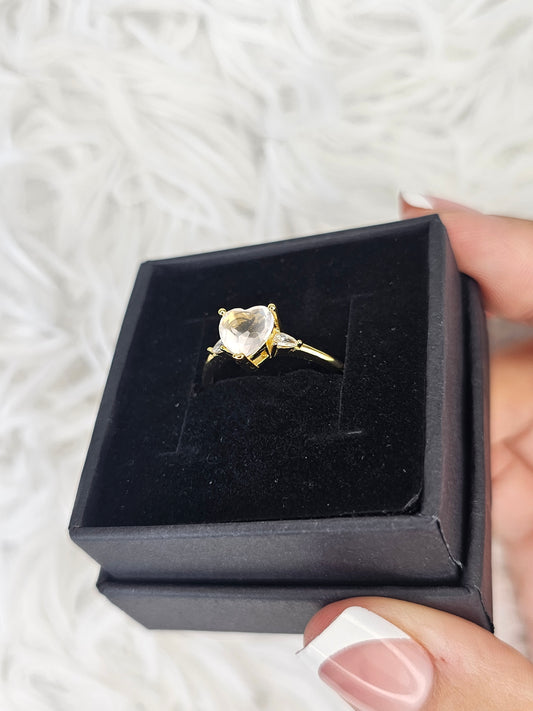 18ct Gold Plated S925 Silver Adjustable Rose Quartz Heart Ring - MAS0914