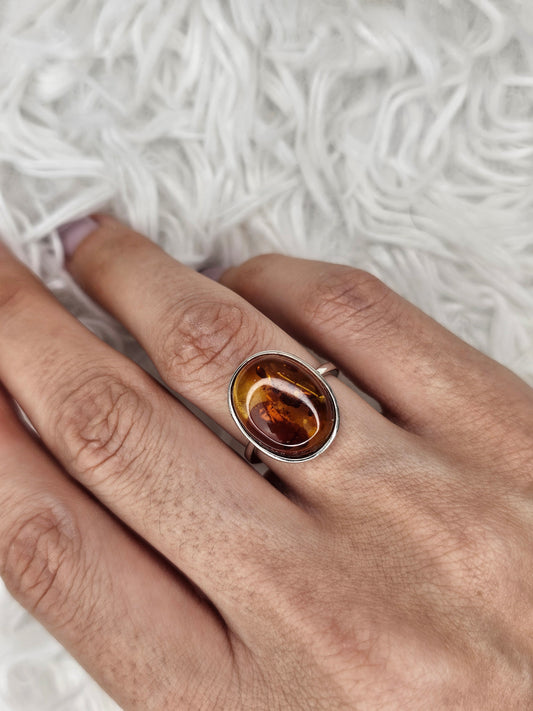 S925 Silver Adjustable Flower Amber Ring - MAS1043