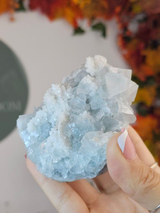 Icy Blue Fluorite with Sugar Calcite and Galena C - MAS1684