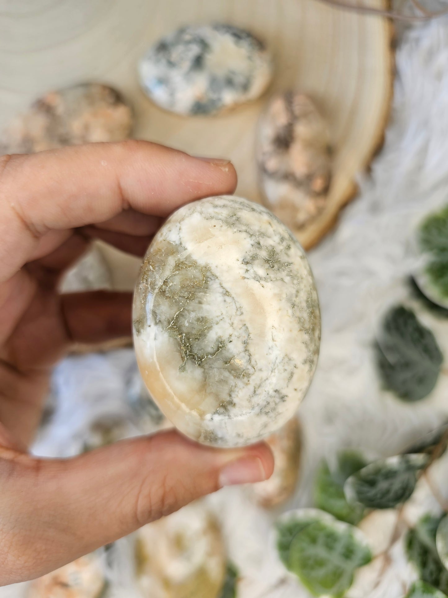 Stilbite with Heulandite Palm Stone - MAS0589