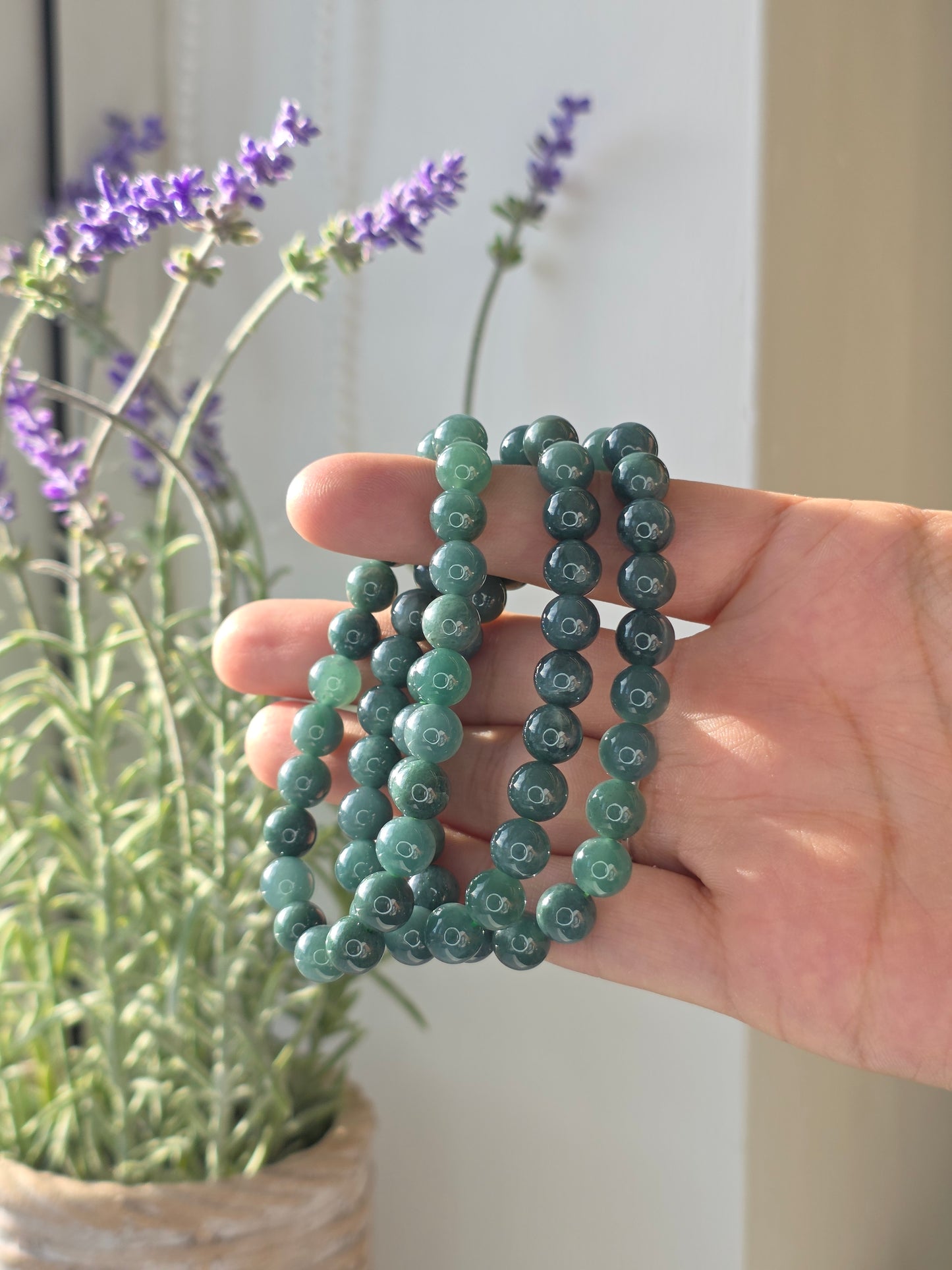 Blue Water Jade - Round Bead Bracelet 8mm